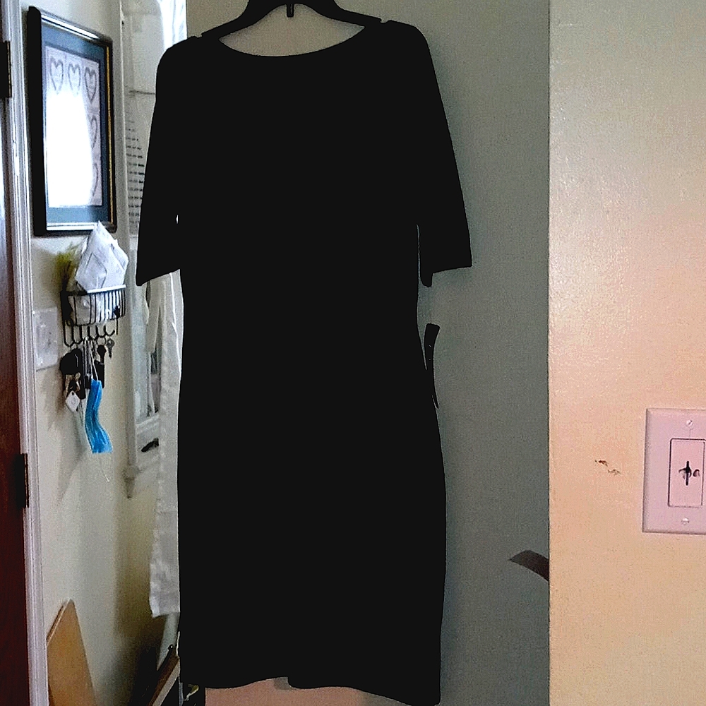 Sheath sweater dress with yoke accent